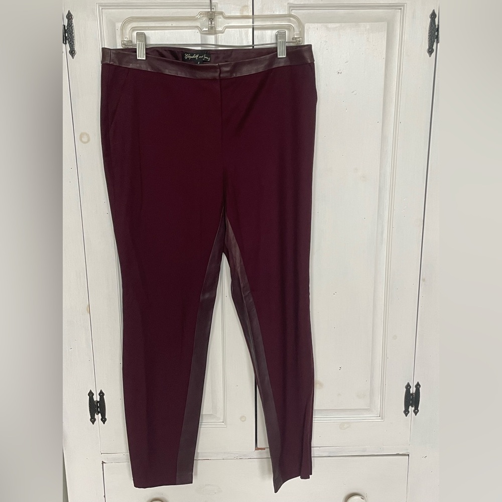 Elizabeth and James burgundy tuxedo pants.